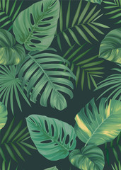 Obraz premium Tropikalny wzór z palmowych liści tle. Wektor zestaw egzotyczny tropikalny ogród na zaproszenia na wakacje, karty okolicznościowe i projektowanie mody.