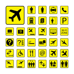 black and yellow pictograms isolated on white background