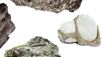 set of natural rock isolated on white background