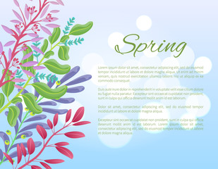 Bright Spring Banner with Green Branches and Herbs