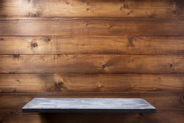 shelf at wooden background  wall