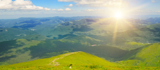 Sunrise in the mountains. View from the top of the mountain Hoverla, Carpathian Ukraine.