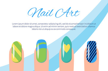 Set of Color Patterns on Nails Vector Illustration