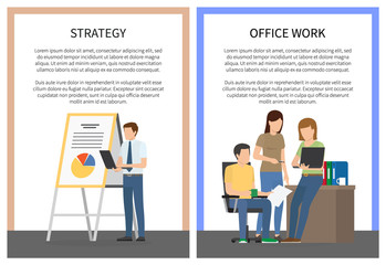Strategy Office Work Set of Posters with Workers