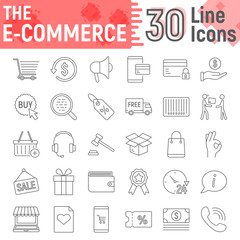 E commerce thin line icon set, Online store symbols collection, vector sketches, logo illustrations, internet shopping signs linear pictograms package isolated on white background, eps 10.