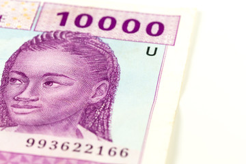 close-up of a single 10000 central african CFA franc bank note obverse