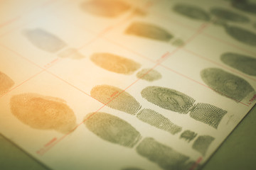 physiological biometrics concept for criminal record by fingerprint in cinematic tone - obrazy, fototapety, plakaty