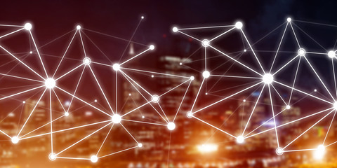 Fototapeta premium Modern wireless technologies as means of communucation and networking on dark background