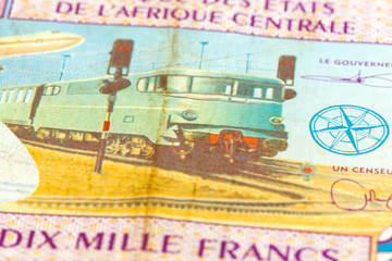 close-up of a single 10000 central african CFA franc bank note obverse