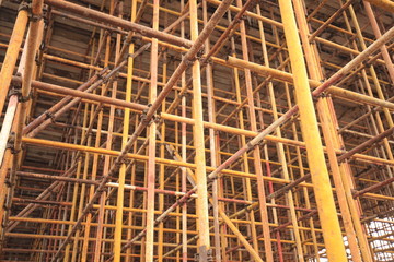 Scaffolding is on the construction site.