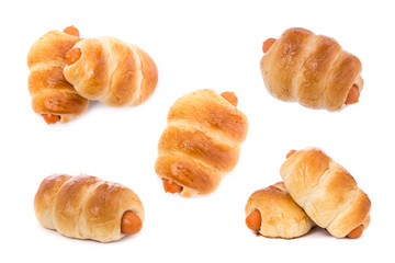 Bread with Sausage. Studio shot isolated on white