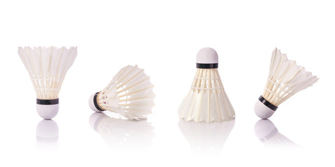 Set of new white shuttlecock. Studio shot isolated on white
