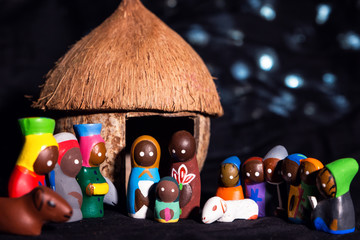 Fototapeta na wymiar Christmas eve in traditional, cultural african style decoration post card idea