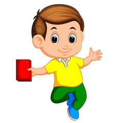 Cute boy walking with books