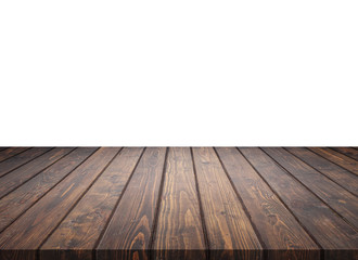 Empty top of wooden table counter isolated on white. Saved with clipping path. For photo montage or product display design or advertising