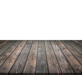 Empty top of wooden table counter isolated on white. Saved with clipping path. For photo montage or product display