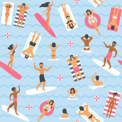People swimming in the sea seamless pattern. Vector illustration.