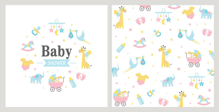 Baby Shower Card. Vector Illustration