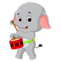 cute elephant playing drum