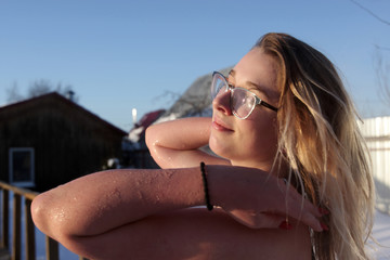 Naklejka premium Portrait of teen after sauna
