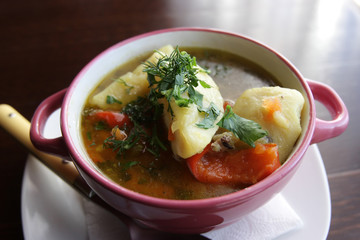 Plate with shurpa soup