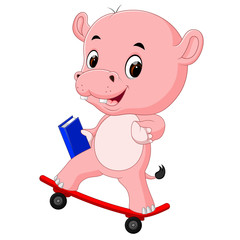 cute hippo playing skateboard