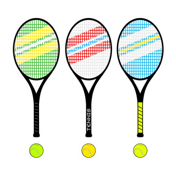 Set of three tennis rackets