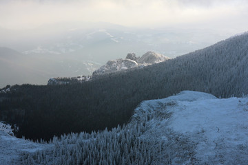winter landscape in Ceahlau mountain, Romanian Carpathians