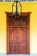 Fototapeta na wymiar Old wooden brown house Doors Wood plank texture background