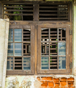 old dirty weathered vintage wooden window