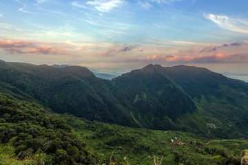 Fototapeta na wymiar Sri Lanka – landscape cloud forest of the Horton Plains National Park, view from World's End.