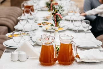 good served Christmas table in a restaurant