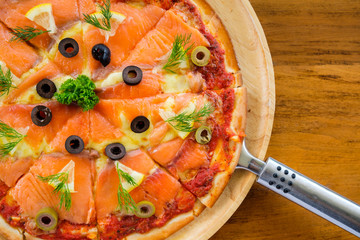 Pizza with smoked salmon