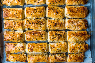 Turkish Borek with Sesame Seeds in Baking Tray / Burek