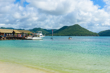 Pigeon Island Beach - tropical coast on the Caribbean island of St. Lucia. It is a paradise...