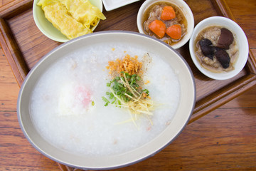 Porridge with dim sum on plate