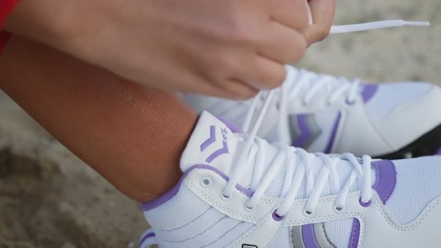 Female wearing roller shoe