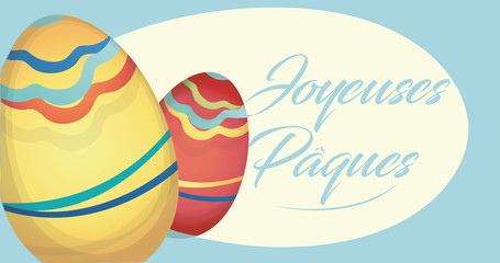 Joyeuses Pâques Holiday Card with Painted Eggs 