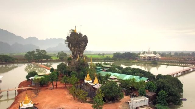 Aerial view of Kyauk Ka Lat Buddhist Pagoda in Hpa An, Myanmar (Burma).