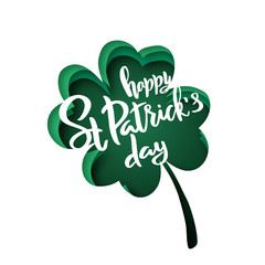 Paper cut shapes with silhouette of clover leaf and lettering Happy St.Patrick's Day. Origami concept design vector background.