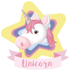 Unicorn on colorful star with word