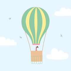 Naklejka premium Vector hot air balloon with passenger