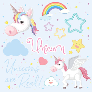 Background design with cute unicorn and stars