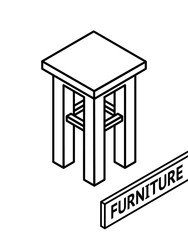 Isometric outline furniture. 3D line drawn isometric stool. white background.