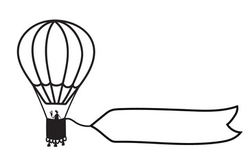 Vector outline hot air balloon with banner 