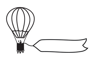 Obraz premium Vector outline hot air balloon with banner 