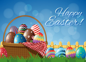 Easter poster design with eggs in basket