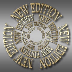 Stock Illustration - Circles of Golden Text: New Edition, 3D Illustration, Isolated Against the Gradient Background.