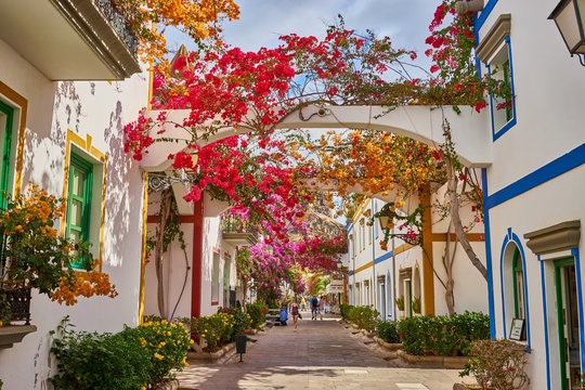 Colorful town of "Puerto de Mogan" - Grand Canary Island / Hanging flowers in the alleys
