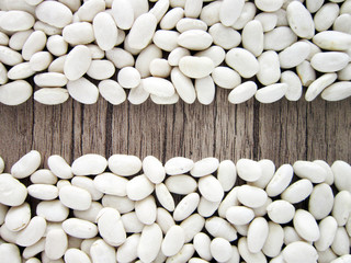 on a wooden floor dry beans, grains.cereals.